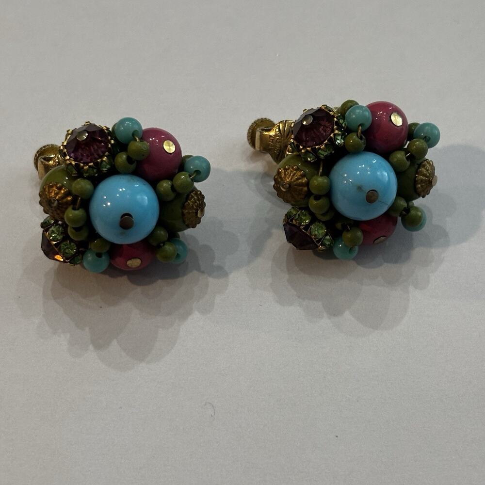Vtg Vendors Clip-on Earrings Pink Green Blue Purple Jewelry